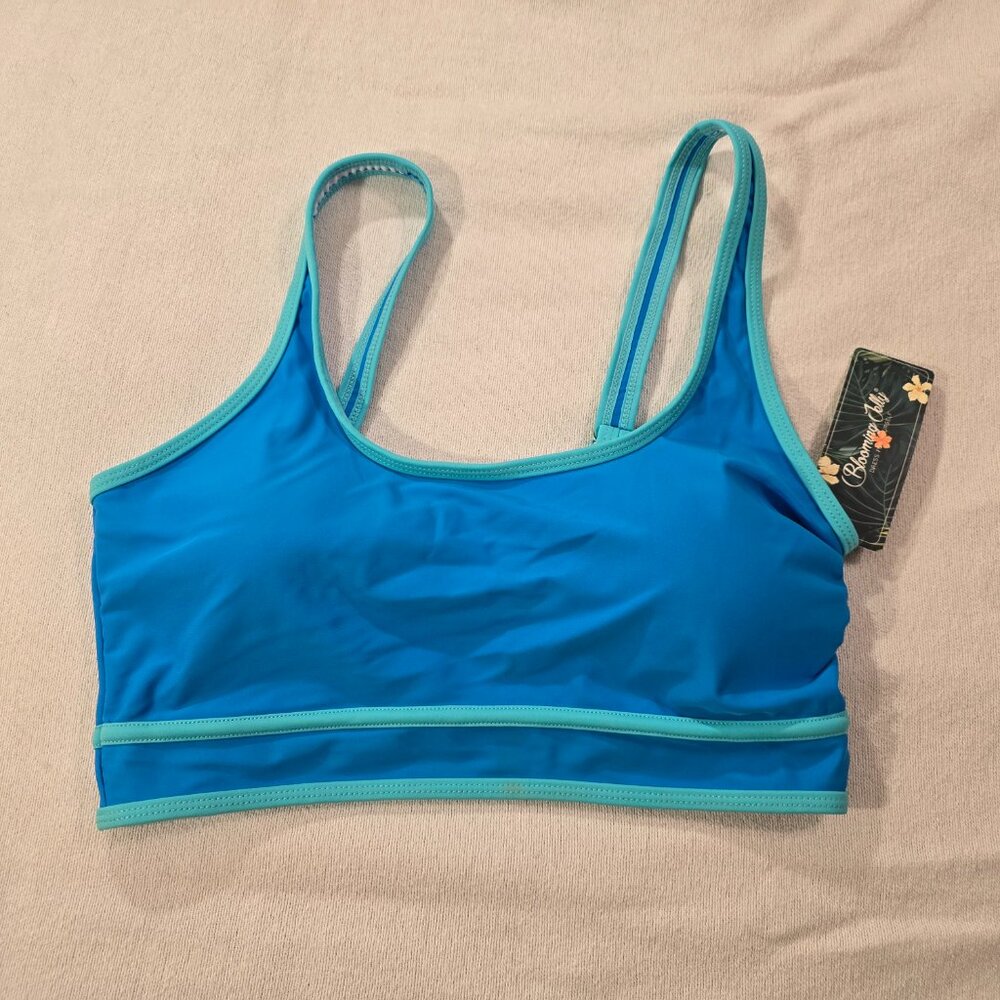Blooming Jelly M Medium Womens Blue Green Athletic Shelf Bra Bikini Top Swim NWT